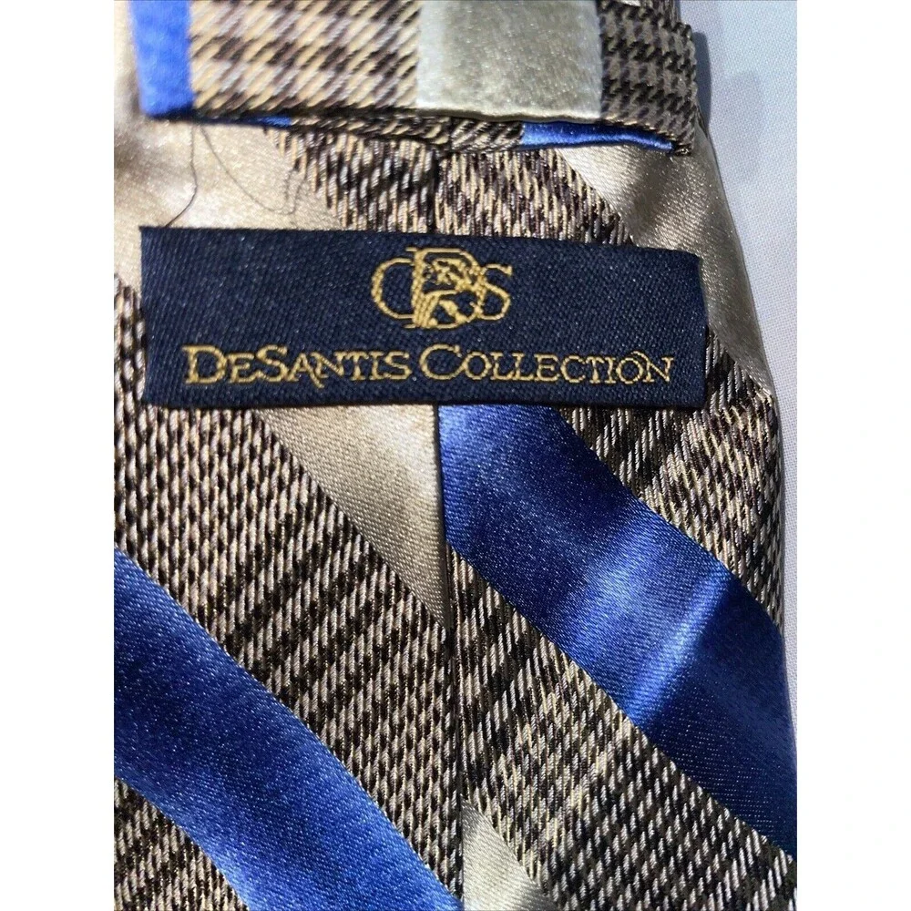 Desantis Collection Men’s Dress Tie Size 58” Gold Blue Striped Business Formal